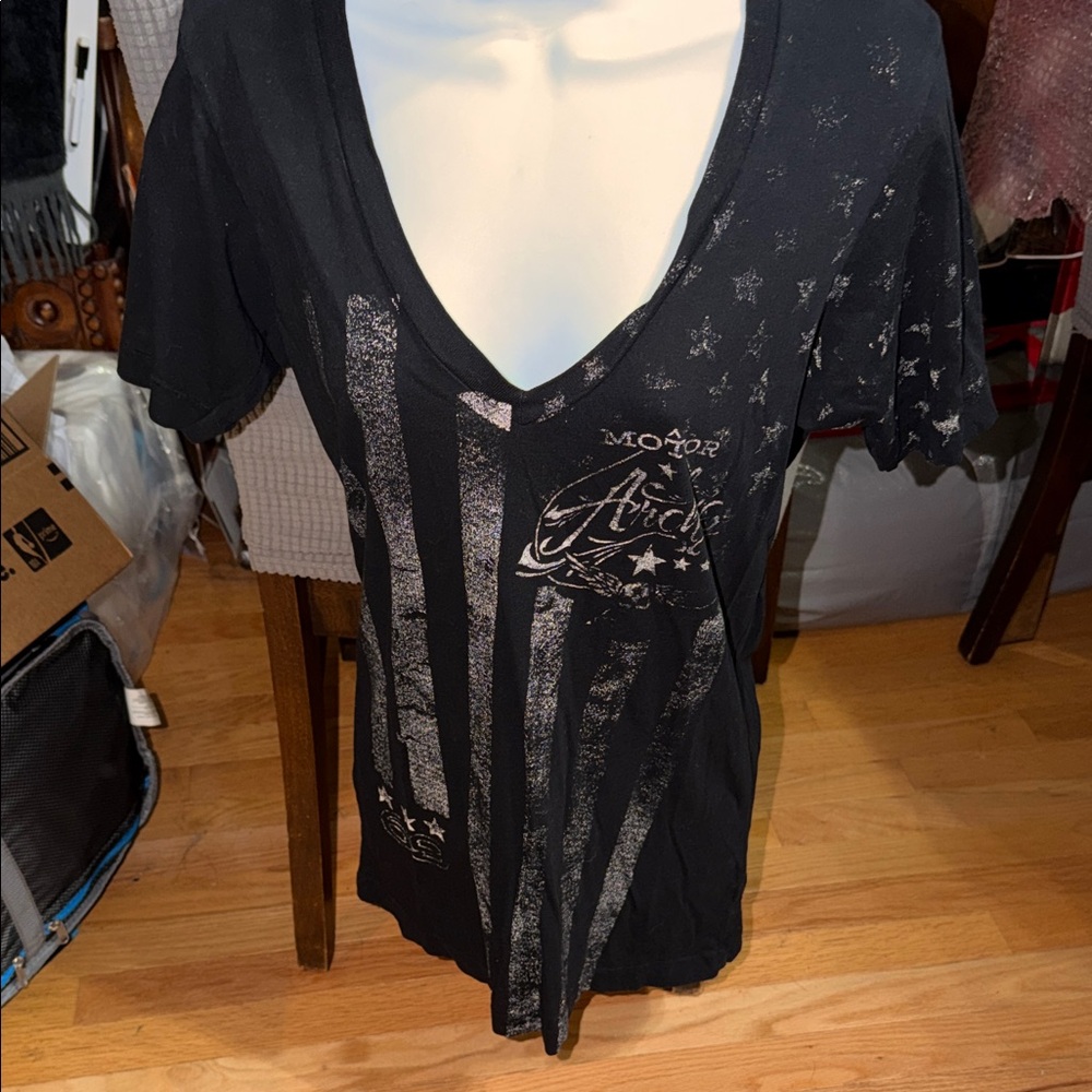 Archaic Black and Silver Graphic V-Neck Tee
